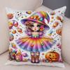 Halloween Candy Girl Cushion Cover Decor Cute Cartoon Child Pillowcase for Children Room Home Sofa Soft Plush Pillow Case