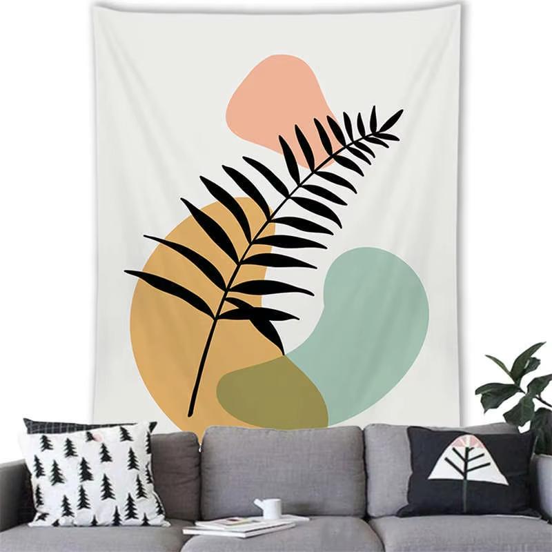 Nordic Tapestry Morning Dew Plant Pattern Polyester Print Serene Bedroom Wall Landscape