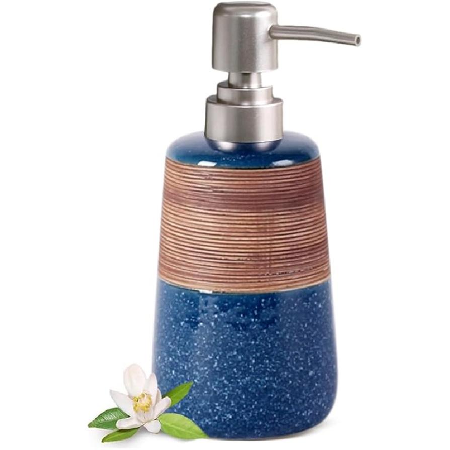 Hand Soap Dispenser, Dish Soap Dispenser for Kitchen, 14.2oz Ceramic Soap Dispenser with Silver Pump, Refillable Soap and Lotion Dispenser, Modern