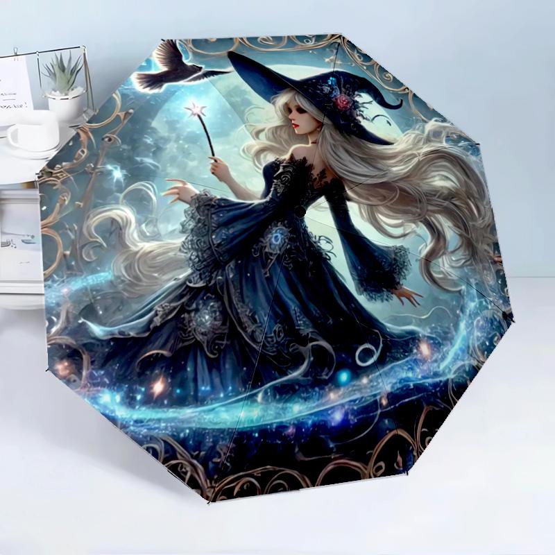 Witch Flying Through Starry Sky 8-Frame for Travel, camping, Casual Lightweight Portable Umbrella, Essential for every family Holidays Birthday Gift