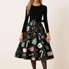 Women's Casual Fashion Round Neck Christmas Printed Vintage Dress