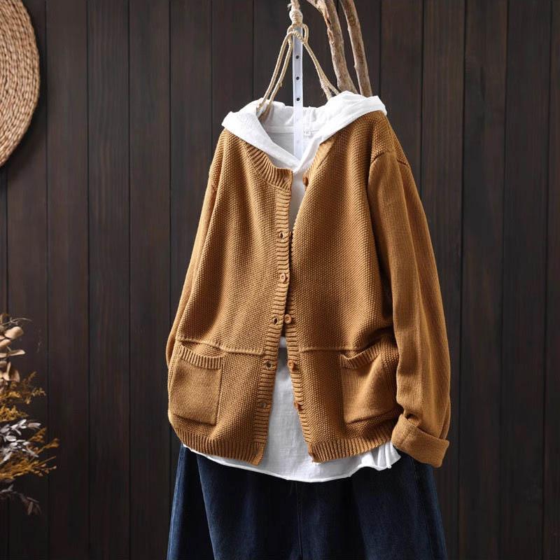 Sweaters Coat Cardigan for Women Large Size Vintage Loose Long Sleeve Knit Cardigan Sweaters Jacket