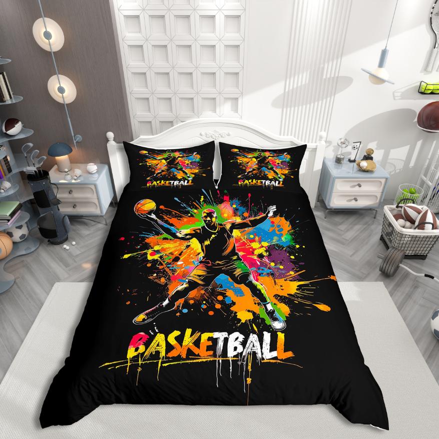 

Homewish Kids Handball Duvet Cover SetTeens Sports Bedding SetWatercolor Splashing Ink Bed Set For Boys EU Single(135*200cm)3pcs