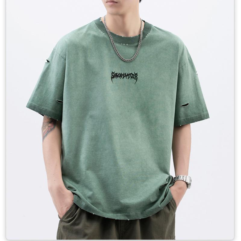 Summer American High-density Knitted Loose Printed Men's T-shirt Short-sleeved