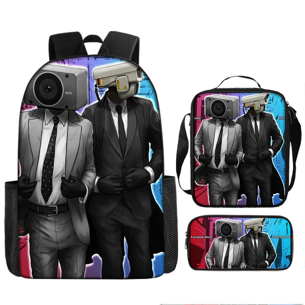 Fast Delivery Skibidi Toilet Backpack Cross-border Fashion Backpack Retro Schoolbag Cartoon Backpack Three-piece Set