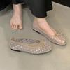 Fashion Bling Rhinestone Mesh Ballet Flats for Women Fashion Round Toe Bowknot Breathable Mary Jane Shoes Elegant Dress Flat Sandals