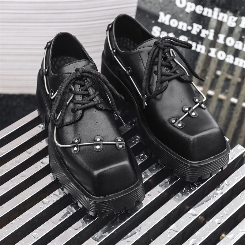 

Туфли дерби в британском стиле на платформе с квадратным носком, черные, мужские, деловые, повседневные, кожаные туфли с ретро-украшением 33154-J 38 чёрный