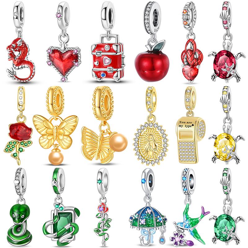 Copper Red Green Snake Golden Whistle Charm Beads Fit 3Mm Original Bracelet Necklace Women Diy Fine Jewelry Gift