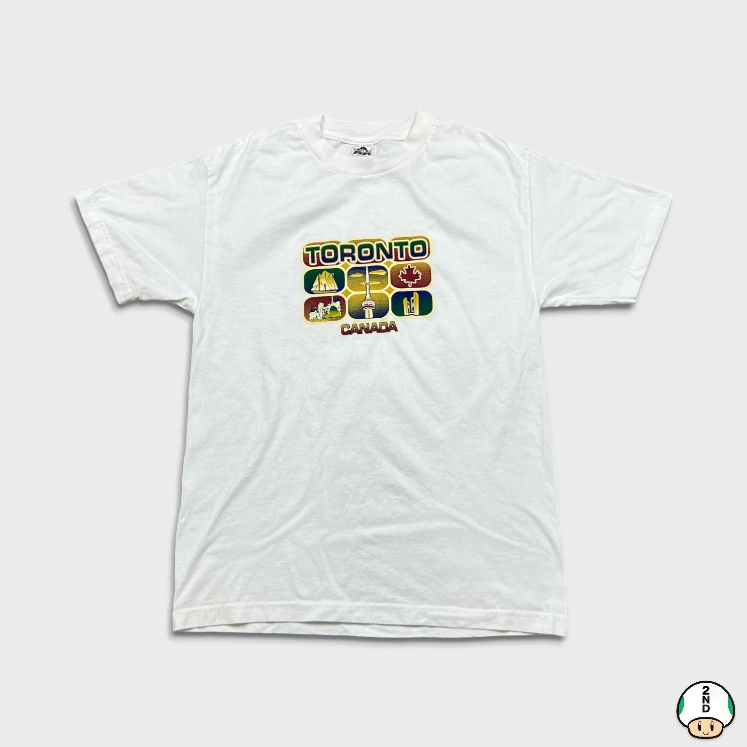 Vintage Y2K Toronto Canada T Shirt Mens Medium White CN Tower Graphic Tee S
