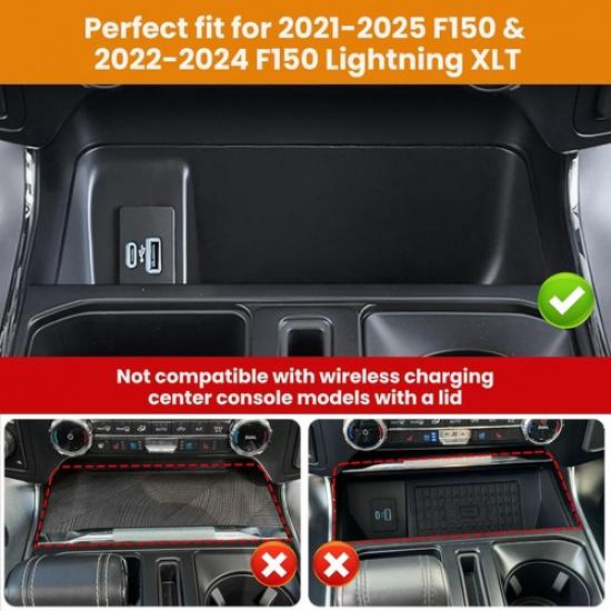 For -2025 Ford F150 Center Console Shifter Pocket Organizer Storage Tray