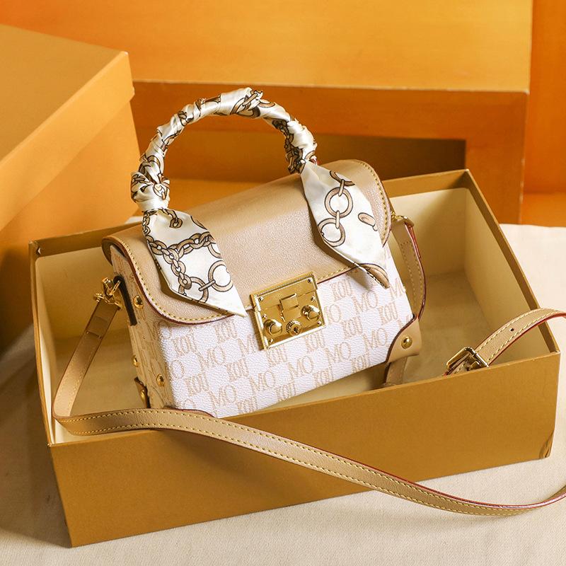 

Printed women s bag fashion silk scarf portable small square bag texture contrasting color shoulder messenger bag