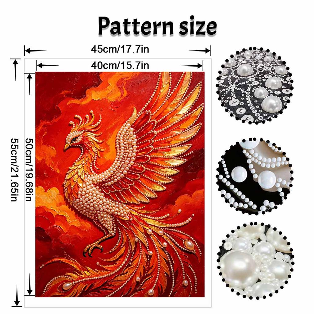 DIY Framed Pearl Painting Kit Phoenix Bird Pattern 3D Sparkling Bead Art Canvas Elegant Home Wall Decor Gift for Women Artwork Craft Supplies