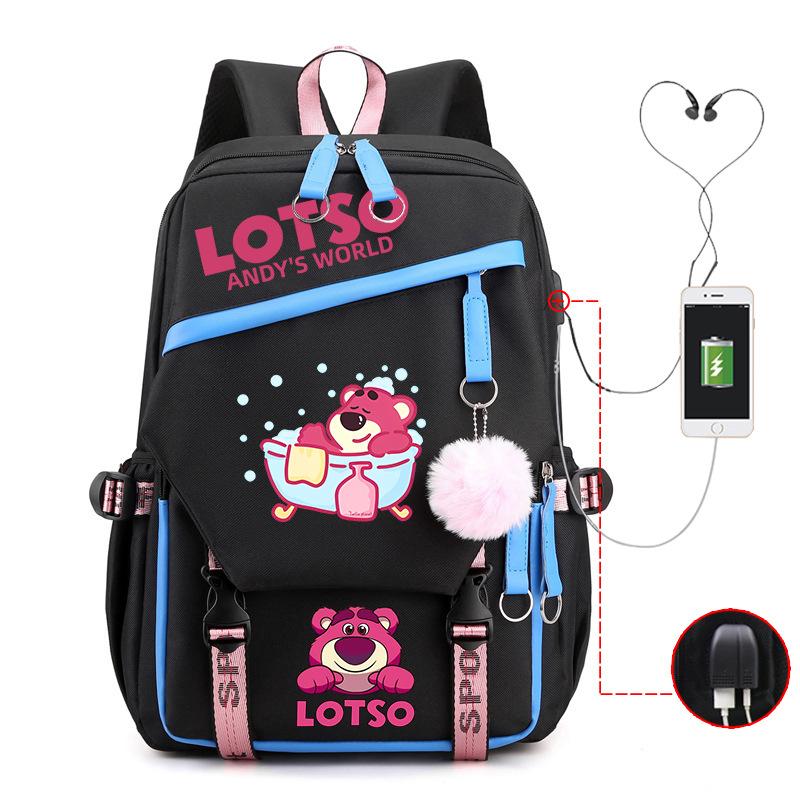 Strawberry Bear Lightweight Ridge Protection Student School Bag Usb Trend Reduction Backpack Campus Leisure