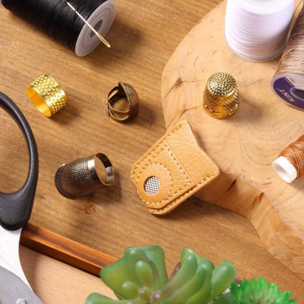Hand-Working Sewing Thimble, Leathers Coin Finger Protectors, Sewing Thimble Rings Adjustable Metal Finger Shield Rings,
