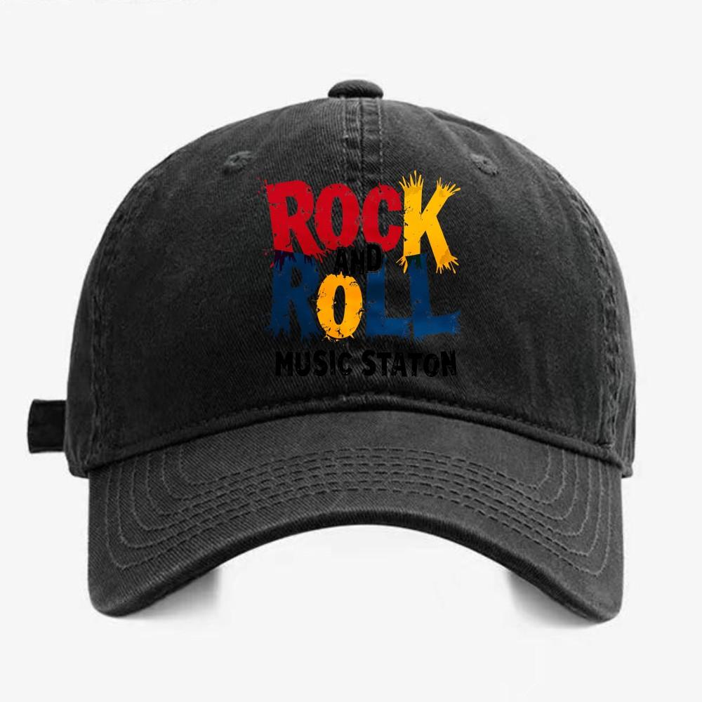 Rock and Roll Music Station Washed Baseball Cap Retro Rock Dad Hat 1pc