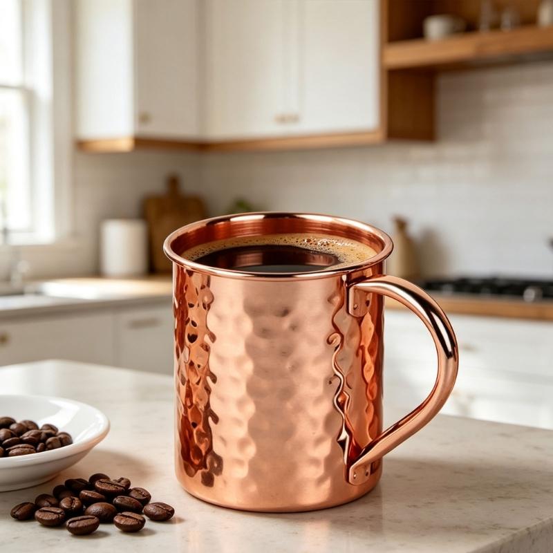 Copper Cocktails Mug with Textured Metallic Finish, Hammered Moscow Mules Cup for Home Dining, Kitchen Bar, Parties, Camping, and Picnics