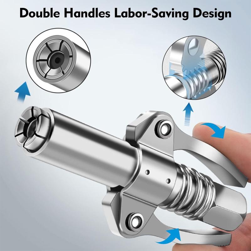 10000PSI Grease Coupler Heavy-Duty Quick Release Oil Grease Gun Coupler Two Press Easy To Push Grease Gun Oil Pump