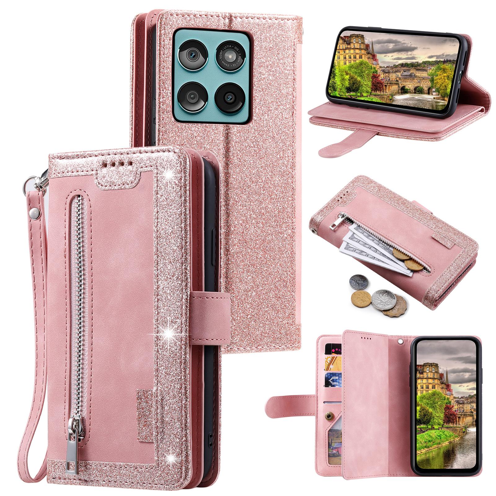 

Для Motorola Edge 60 5G/60 Fusion 5G Чохол Шкіряний чохол для телефону з гаманцем на блискавці 9 відділень для карток Rose Gold