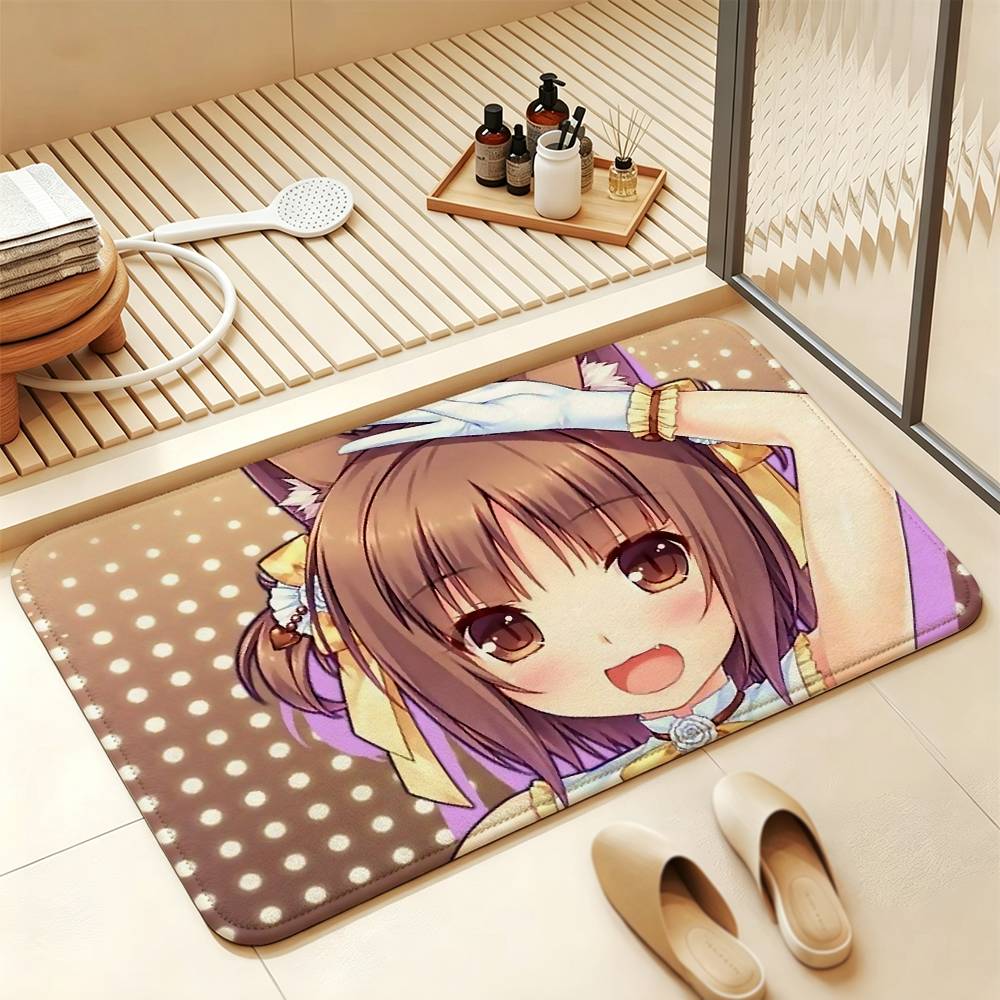 N-NEKOPARA Kawaii A-Azuki Short Plush Rug Carpet mat Machine Washable Soft Comfortable Anti‑Slip Floor Mat Home Decor