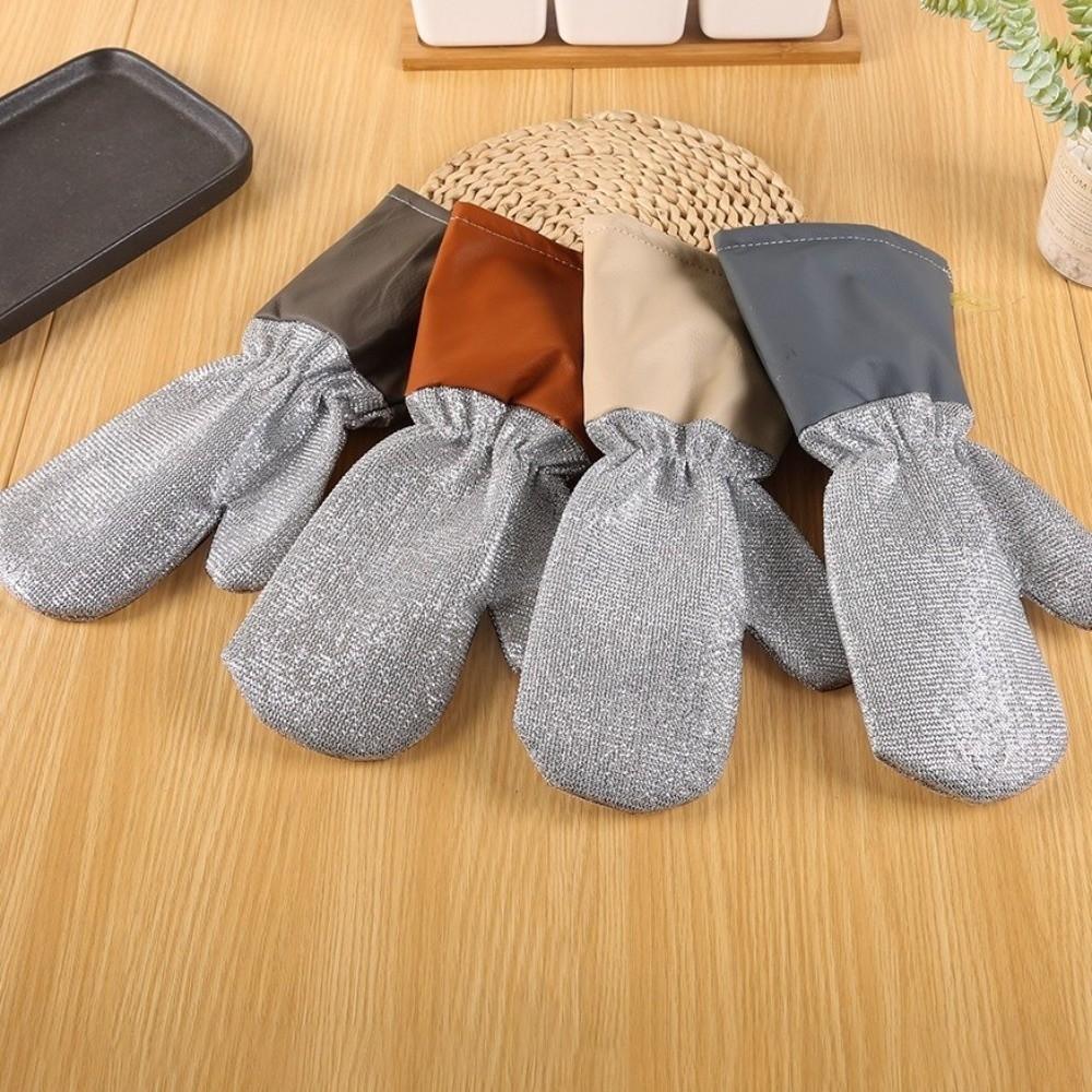2 Pairs Extended Silver Wire Gloves Thickened Waterproof Cleaning Gloves Stain Removal Wear-resistant Housekeeping Gloves