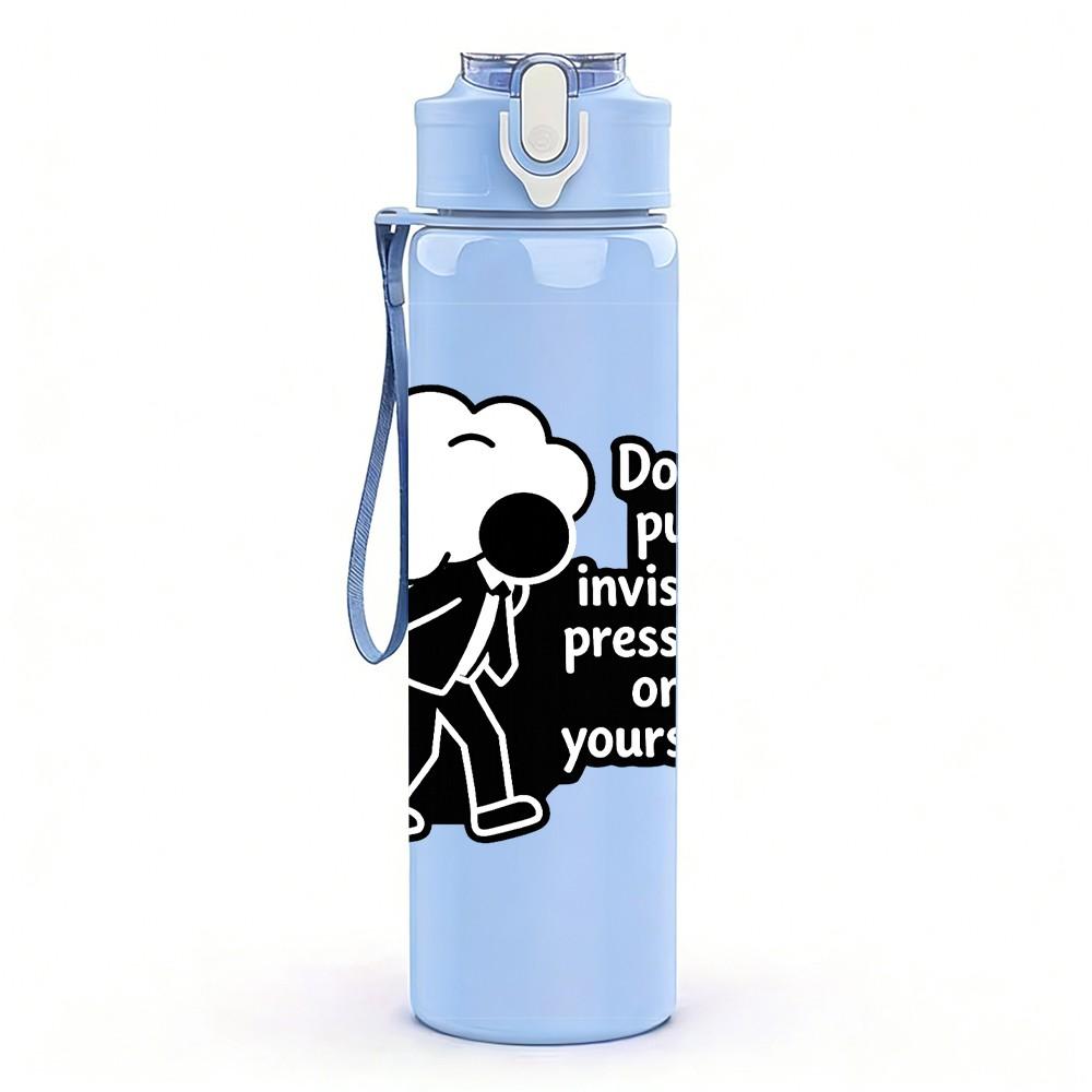 1PC Fight The Haze Slogan Print 750ml Color Plastic Sports Water Bottle Leakproof Flip Straw Lid Suitable for Sports Office Home Use