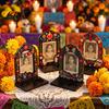 Festive Altar Centerpiece for Home Day of The Dead Photo Frame with Candle Holder, Wooden Mexican Solid Wood Ancestor Memorial Sugar Skull Picture