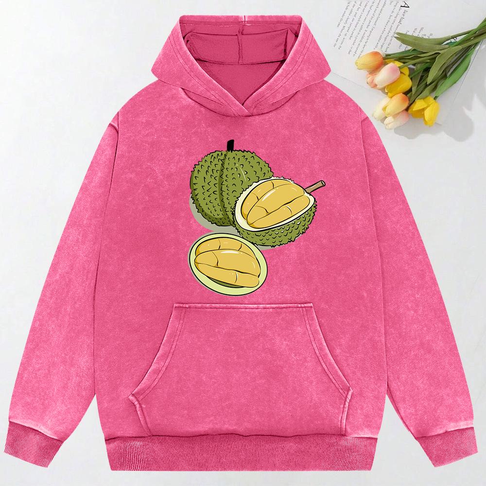 Delicious Durian Opened Printing Women Washed Hoodie Loose Fashion Streetwear Autumn Multicolor Hoodies Cotton