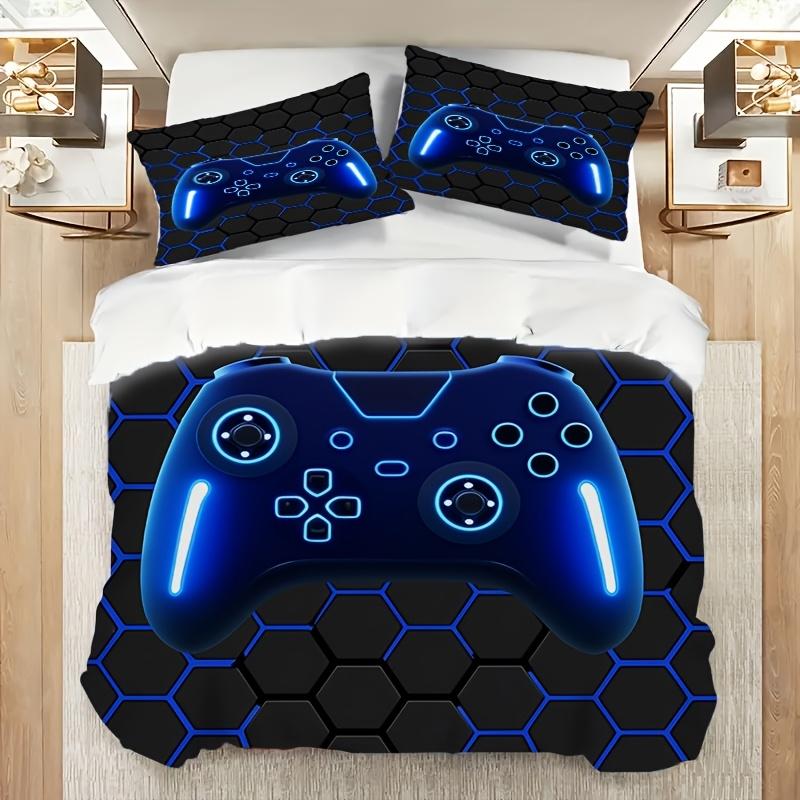 2/3Pcs Game Controller Pattern Duvet Cover Set Light Blue Trendy Digital Print Bedding with Zipper Machine Washable