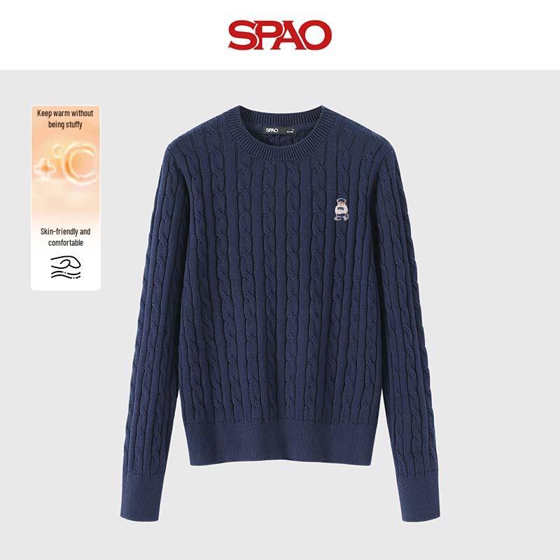 

SPAO Women s Ivory Bear Embroidered Cable Knit Sweater M
