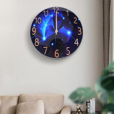 Silent Wall Clock Modern Style Wall Clock 12 Inch Battery Powered Round Quartz Tempered Glass Galaxy Diamond for Home Office Living Room