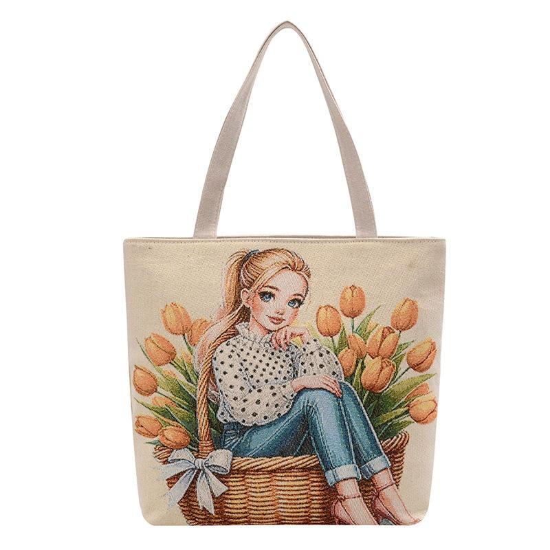 New Art and Art Student Canvas Bag Cartoon Harajuku Peripheral Large Capacity Portable Shopping Bag Cute Girl Shoulder Bag