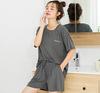 Oberteil und Hose Kurz Zimmer Bequem Crew Taille Kurze Ärmel Shorts [Mskikefly] Pyjama, Set, Ärmel, Kleidung, Damen, Loungewear, Nachtwäsche,