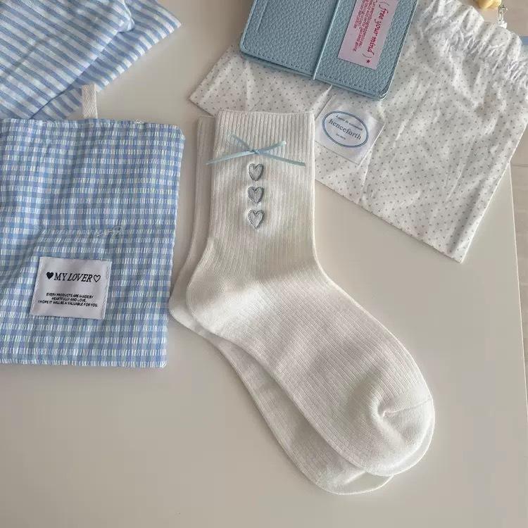 Bow Socks Women'S Mid-Tube Socks Spring And Autumn Cotton Socks Girl Cute White Ballet Style Spring Stockings