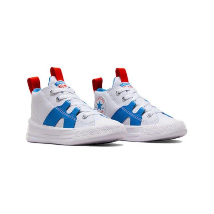 Converse Chuck Taylor All Star Confortável Versátil Cano Médio Sapatos de Lona para Crianças Tênis Infantil Branco Azul A06376C