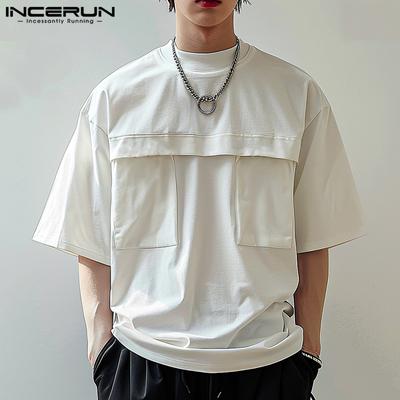 Men Summer Solid Color Short Sleeve T-Shirts Casual Patchwork Tops