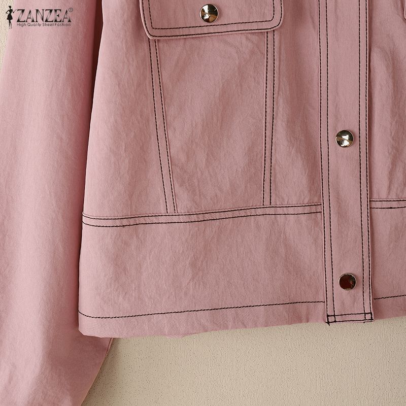 ZANZEA Kvinner Casual Turn Down Krage Løs Langermet Bluse