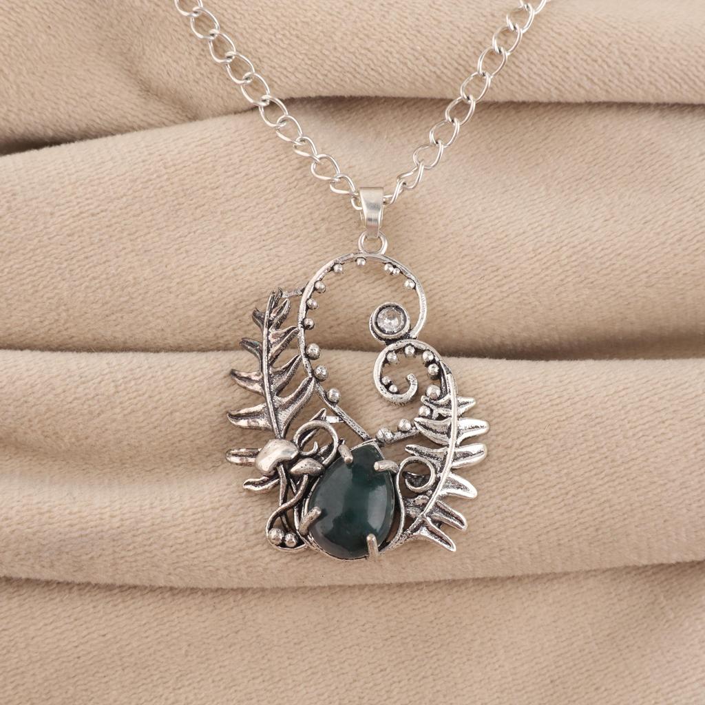 Natural Moss Agate Gemstone 925 Sterling Silver Women Jewelry Unique Design Pendant 1.8'' For Gift CP-42-24
