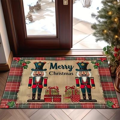 Christmas Nutcracker Welcome Carpet Hollyhock Patterned Entrance Living Room Festive Decorative Floor Mat Home Decor