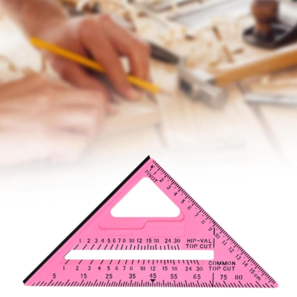Carpentry Triangle Ruler, Metric and Imperial Scribing Carpenter Marking Tool,Measuring Square Tool for Industrial Carpenter Building, Pink