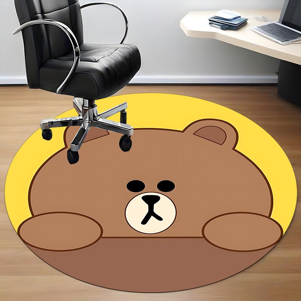 1pc BROWN Bear Line Office Round Area Rug, Under Office Chairs Bedroom Living Room Home Decor, Room Decoa1022101