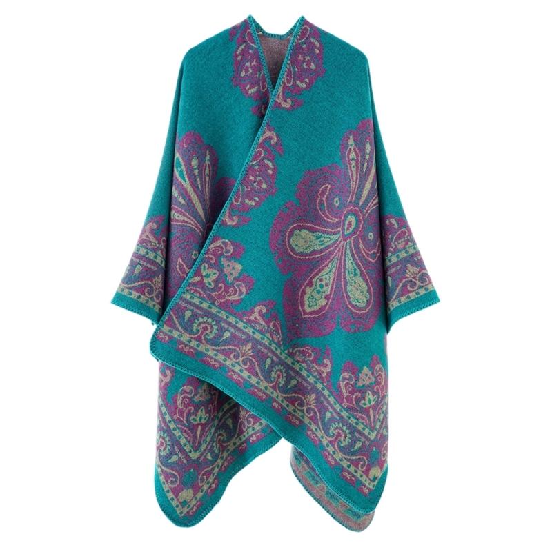 

Long Winter Thickened Ethnic Shawl Scarf Wrap For Women Men Comfortable Warm Plaided Outdoor Travel Home Use peacock синього кольору