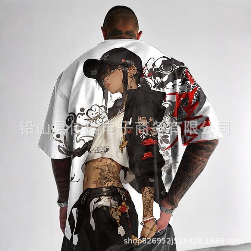 Mens Loose Fit Short Sleeve T-Shirt With 3D Digital Print Breathable Cotton Blend Sports Casual Wear
