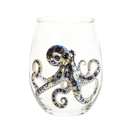 Clear Glass Cups for Party Stemless Wine Glasses with Marine Animal Pattern, 420ml Capacity, High Borosilicate Creative Gift Friends Cup, Round
