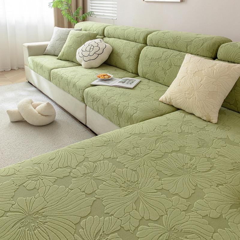 Flowers Jacquard Fleece Sofa Cushion Cover Stretchable Anti-Slip Couch Slipcovers Dustproof Sofa Toppers Furniture Protector