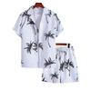 Men's Short Sleeve Shirt Set Blue Ocean Palm Tree Printed Shirt Hawaiian Beach Shirt Set
