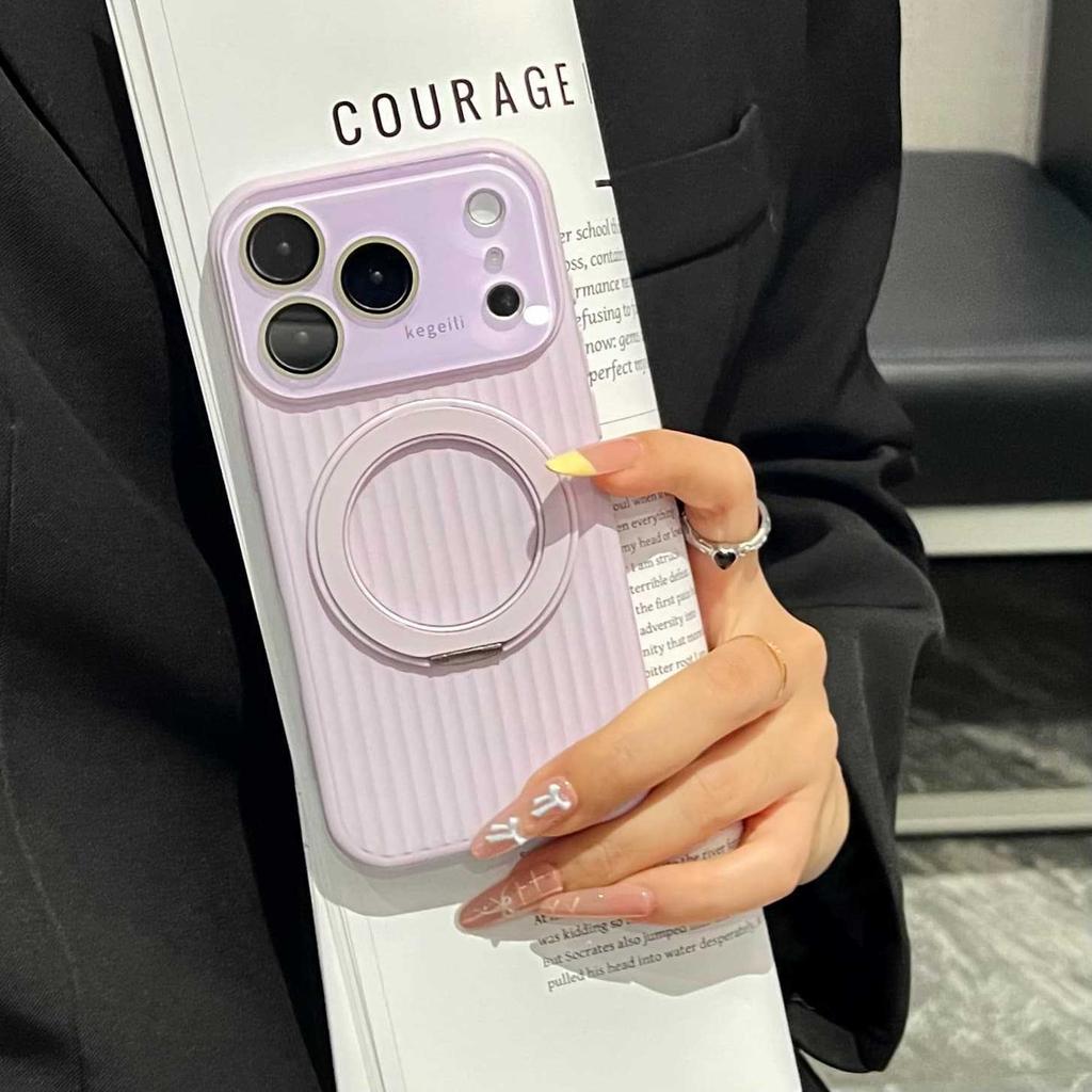 Applicable to iPhone17PROMAX silicone rotating magnetic bracket mobile phone case Apple 16 corrugated stripe large window