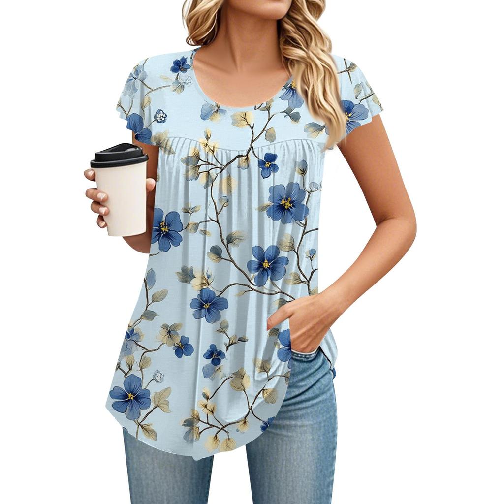 Women's Round Neck Short Sleeve Mid Length T-Shirt Loose Casual Short Sleeve T-Shirt Top