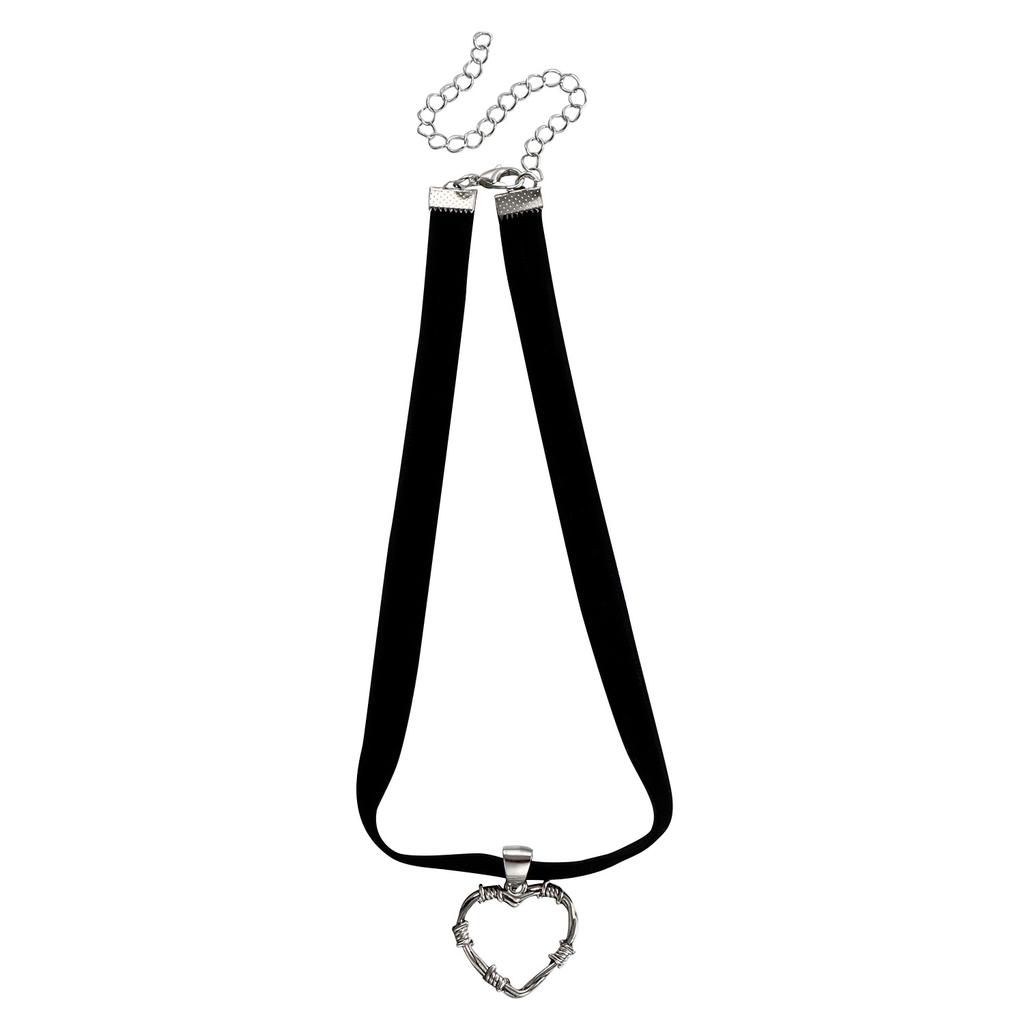 trendy black ribbon neck chain hollow love necklace, dark dance collarbone chain