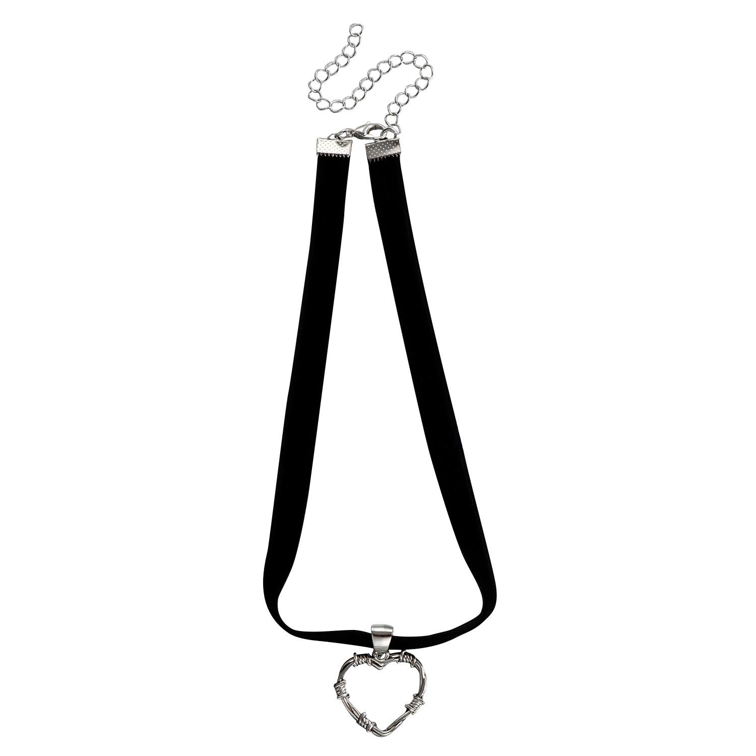 

trendy black ribbon neck chain hollow love necklace, dark dance collarbone chain