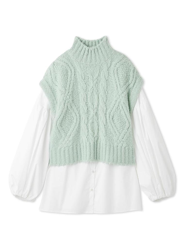 Cropped Cable Vest and Shirt Layered Set 09WNT255106MNTF